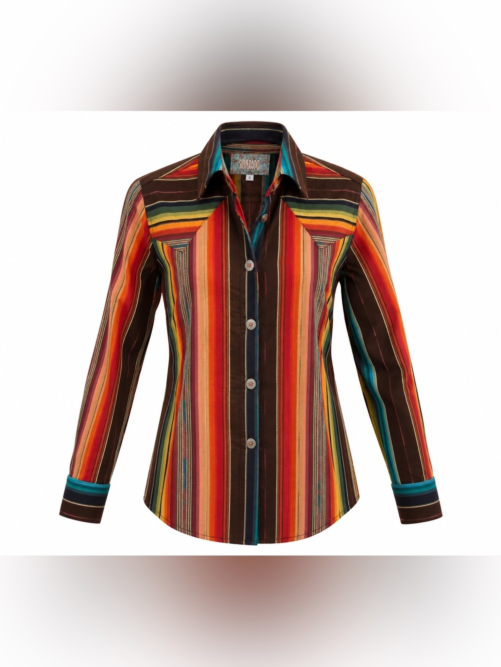 Silverado Western Serape Stripe Button Front Shirt Small Cotton Southwest
